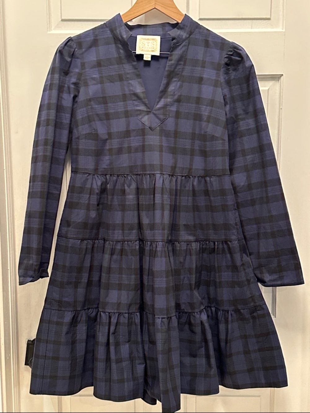 Sail to Sable Navy Plaid Tiered Mini Dress Size Small‎ - Picture 7 of 8